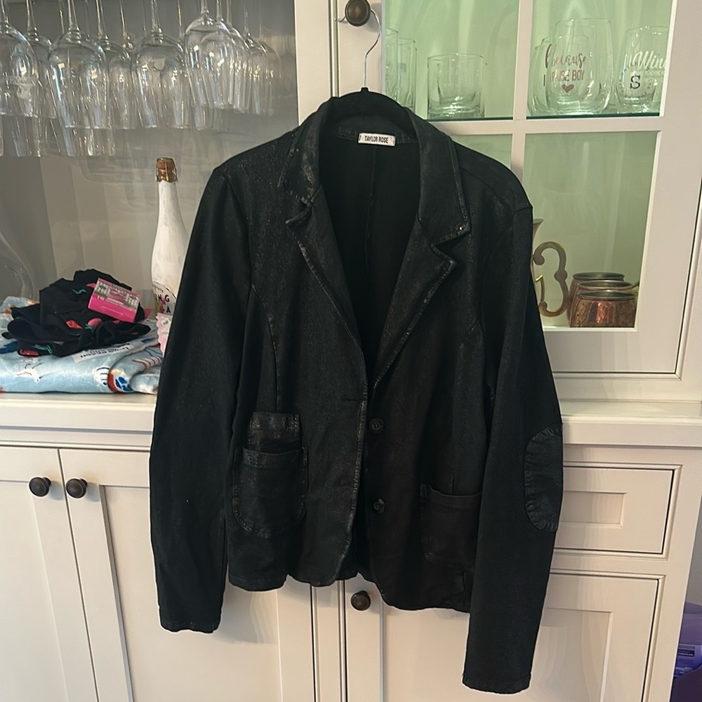 Mixed media blazer by Taylor Rose.
